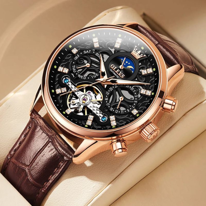 Mechanical Automatic Watch with Leather Band