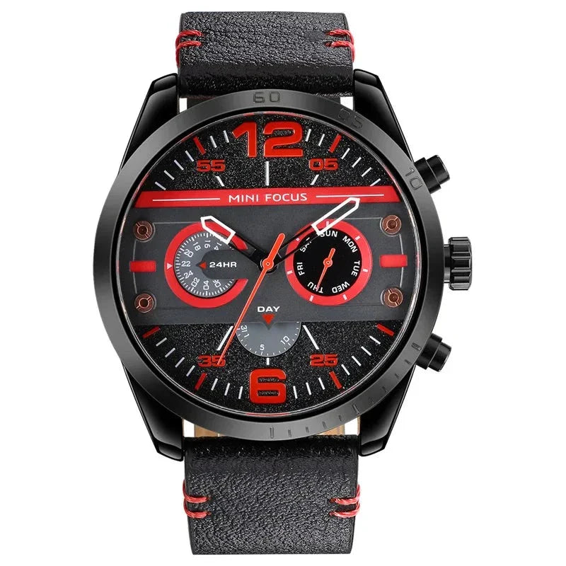 Luxury Leather Band Quartz Chronograph Waterproof Sports Watch