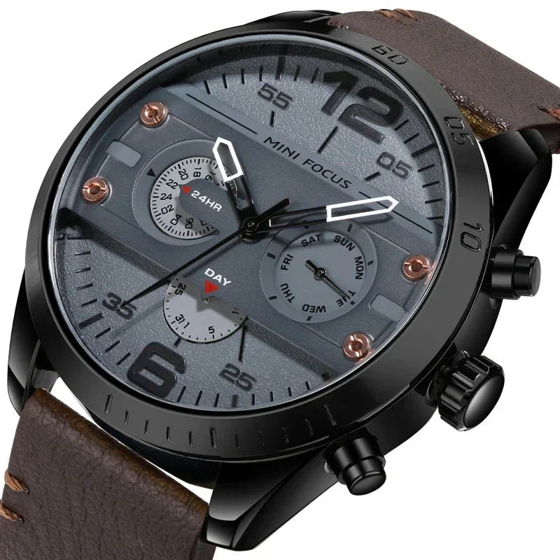 Luxury Leather Band Quartz Chronograph Waterproof Sports Watch